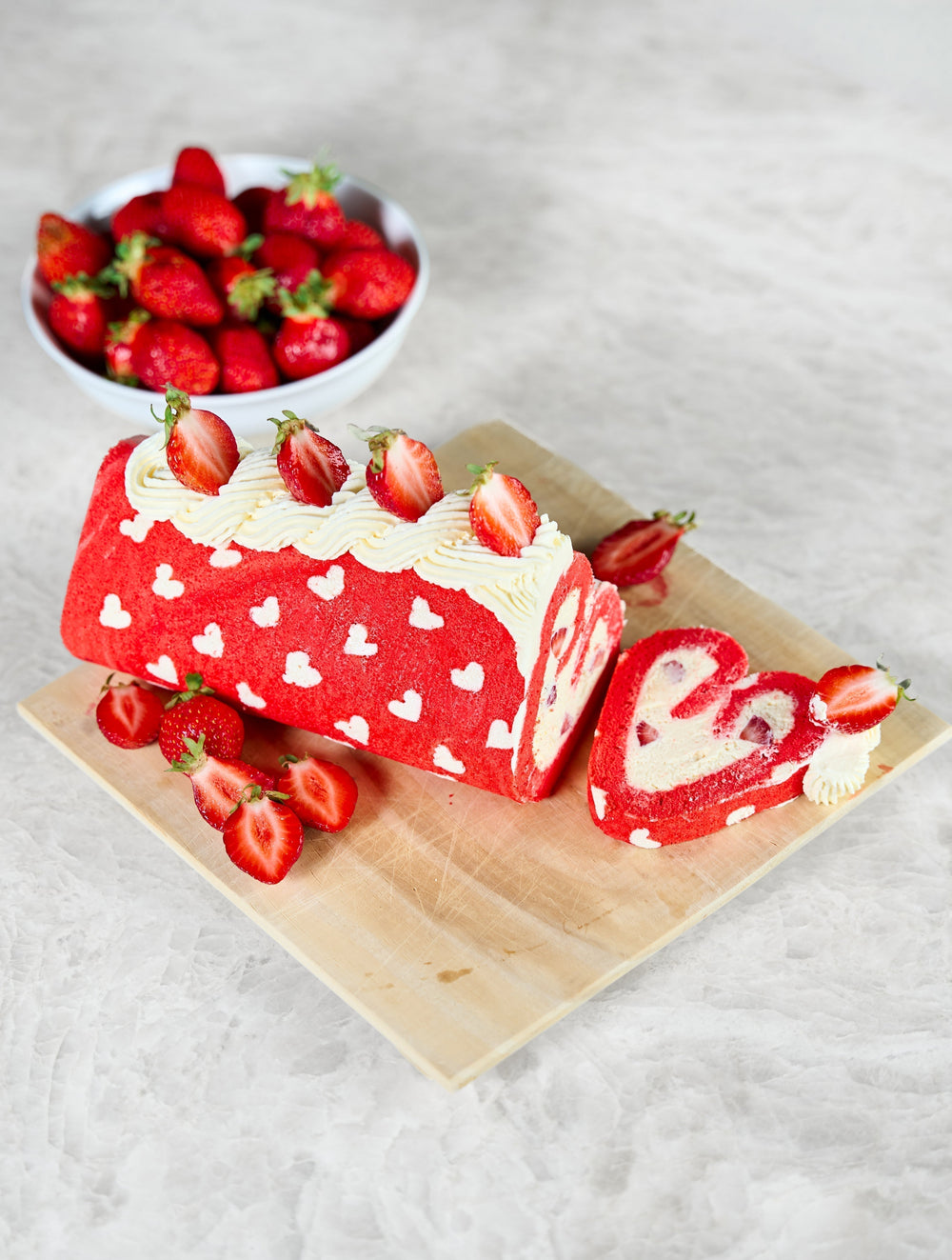 Heart Pattern Roll Cake with Cream Cheese Filling
