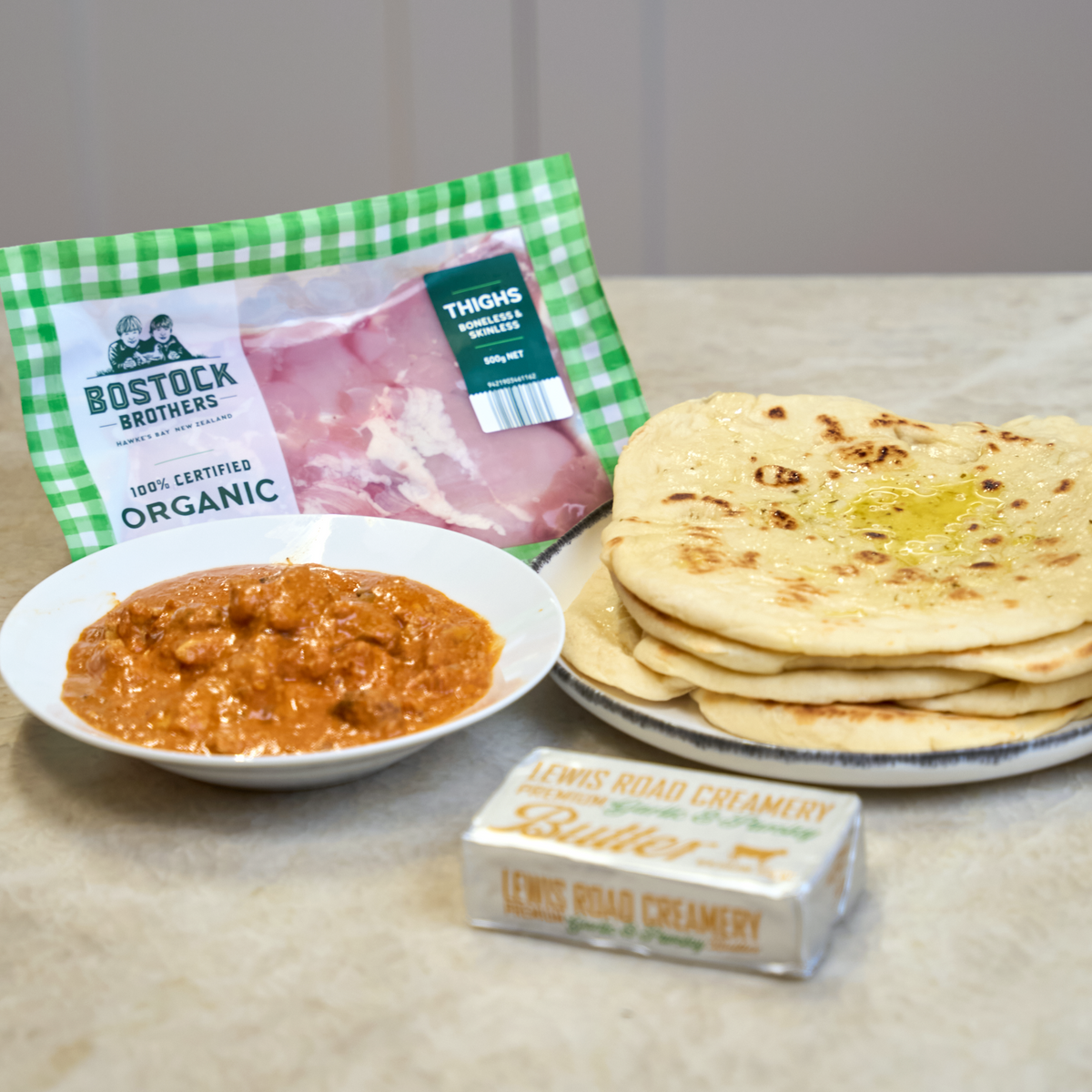 Butter Chicken with Garlic & Parsley Flatbreads