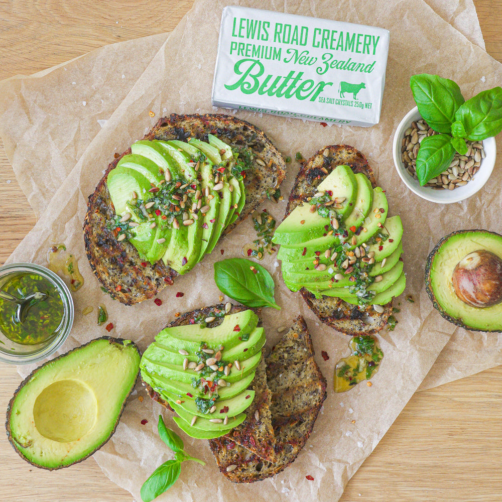 Avocado On Toast With Sea Salt Crystal Butter