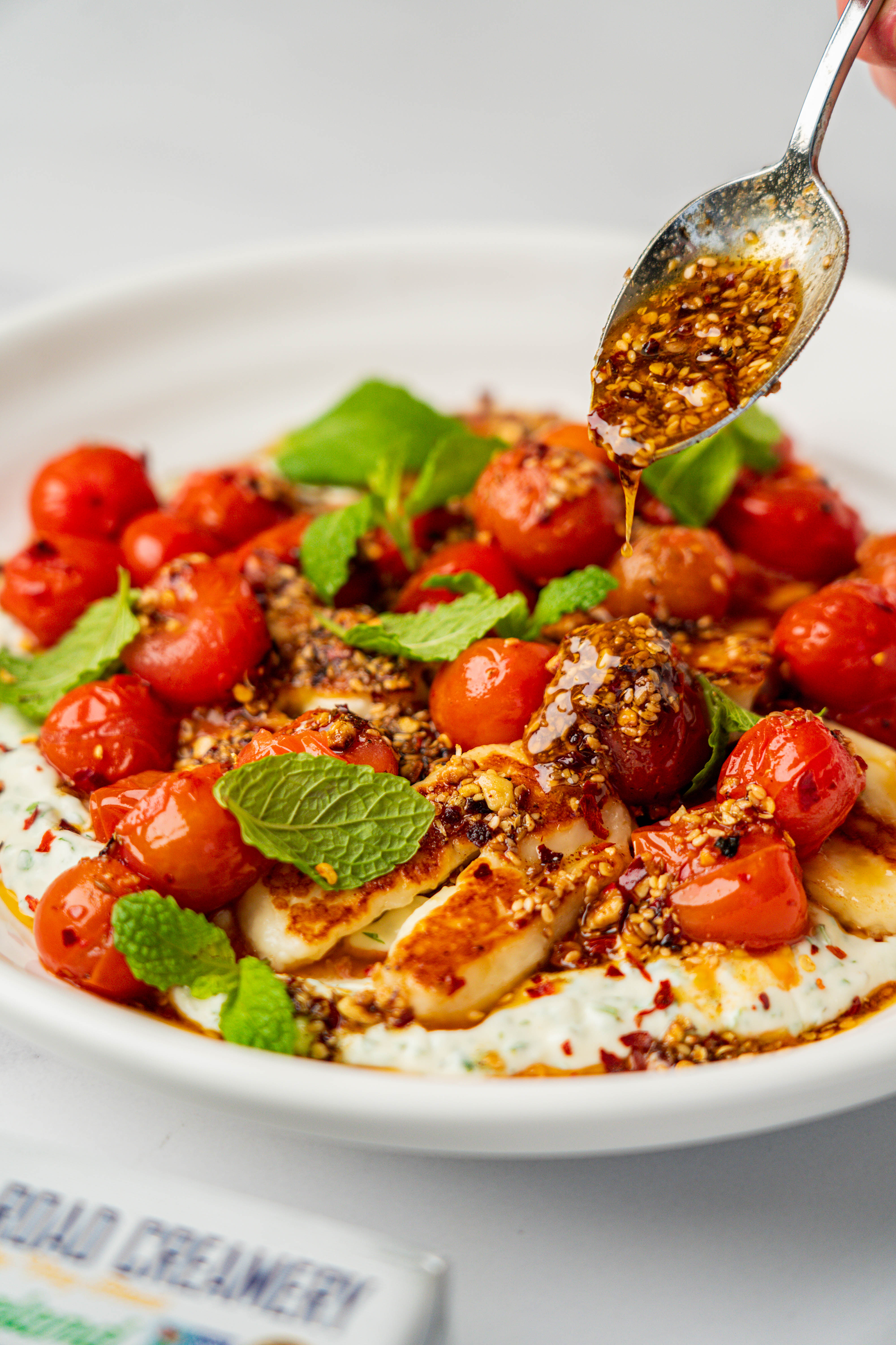 Grilled Haloumi & Burnt Cherry Tomatoes  with Spicy Dukkha Butter